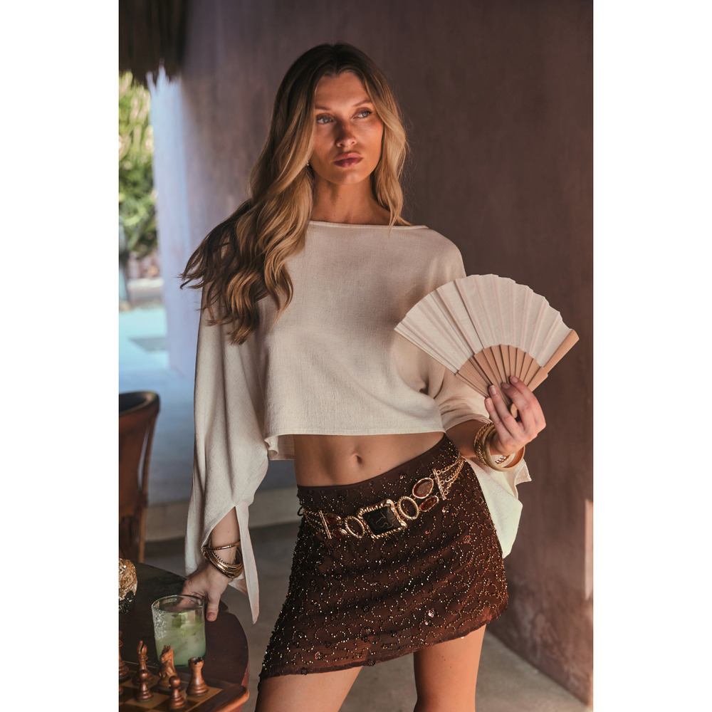 12th Tribe Freya Mocha Beaded Sarong Size SS